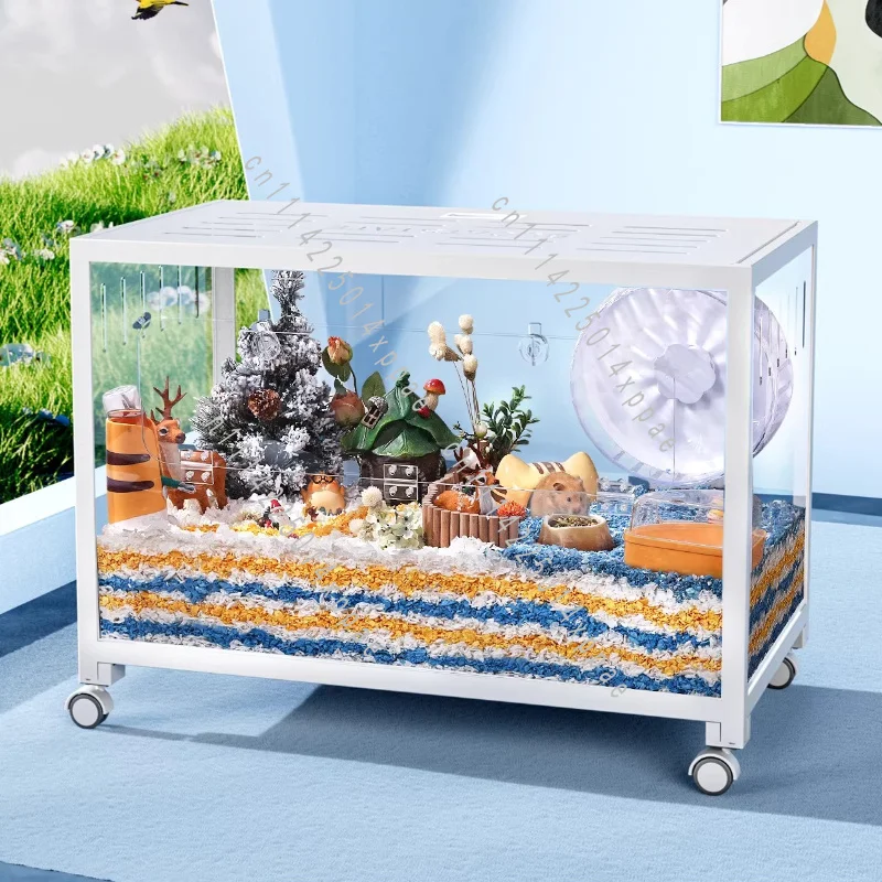Spacious Hamster Home 80cm Transparent Metal Hamster Cage Chew-Proof Luxury Habitat For Hamsters Large Cube Modular Cage