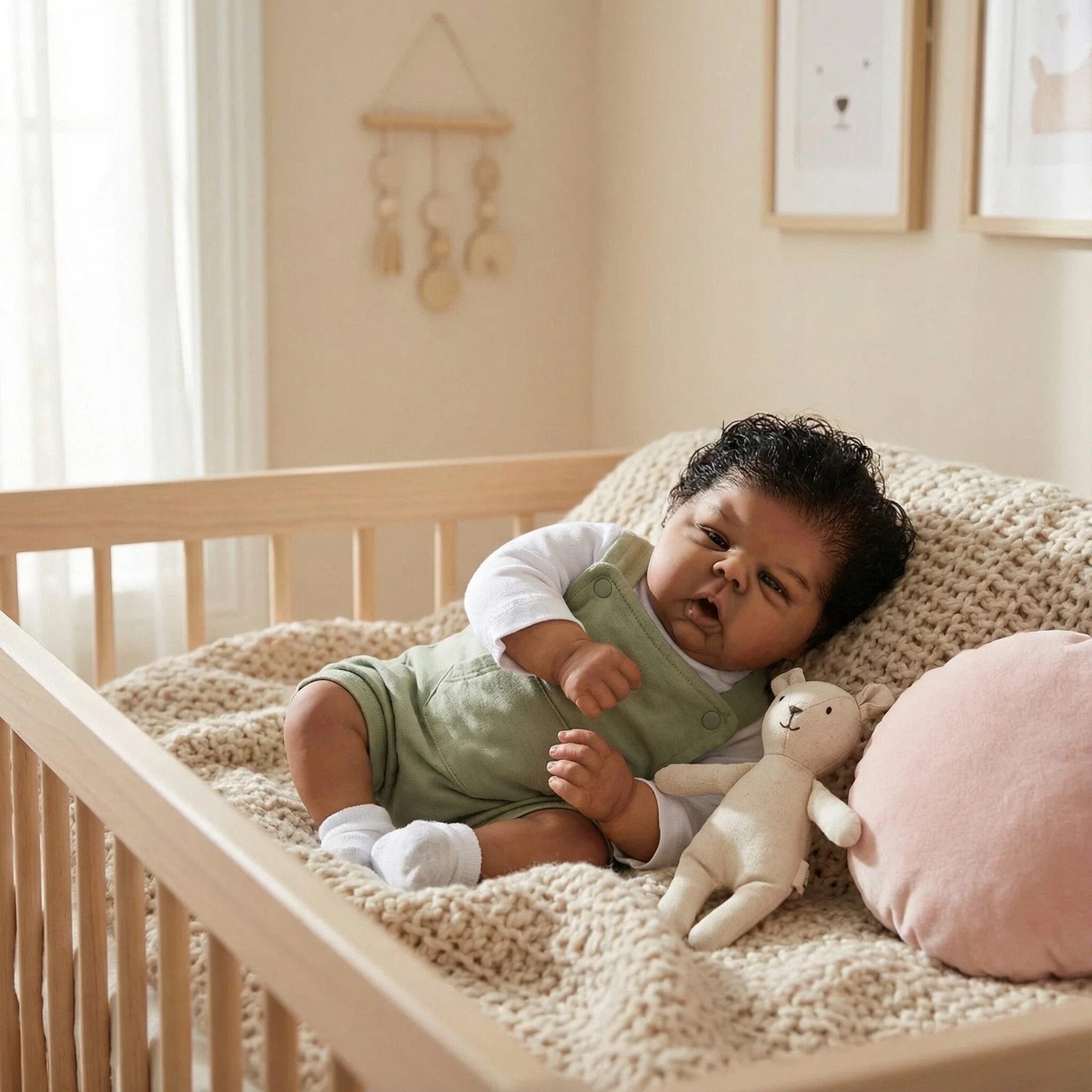 24 Inch Lifelike Reborn Baby Doll with Dark Brown Skin, Soft Touch, 3D Art Design, Hand-Rooted Hair, Newborn Gown, Realistic C