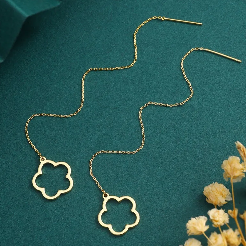 

Lucky Five-Leaf Flower Earrings Hollow Geometric Minimalist Tassel Chain Ear Stud For Women Jewelry Friends Gift Wholesale