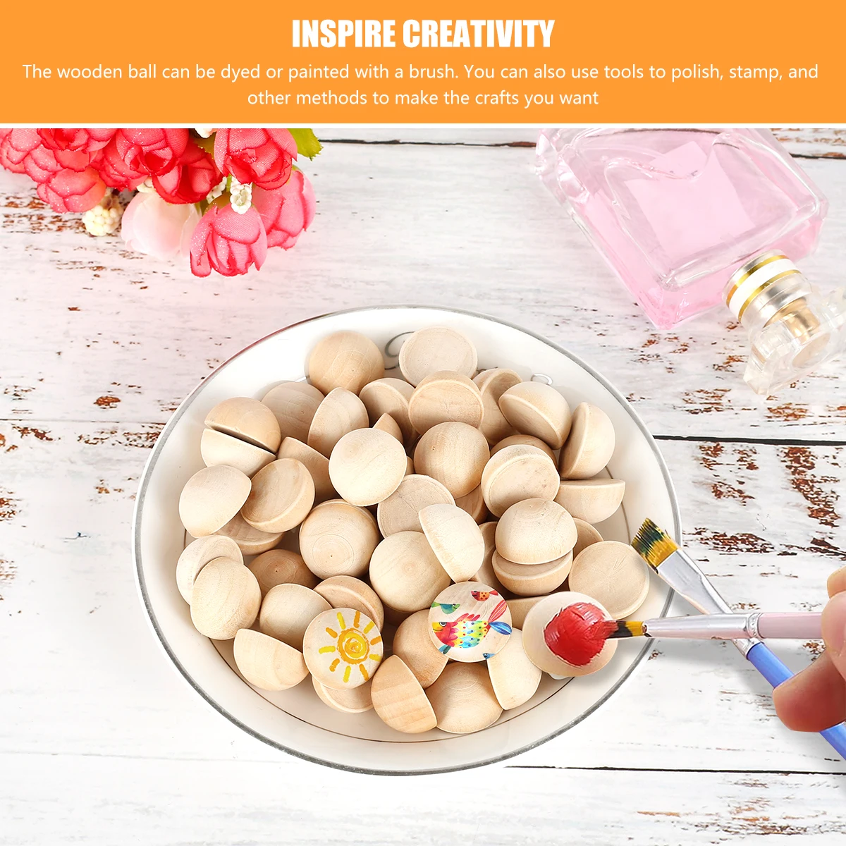 100pcs Half Wooden Beads Unfinished Half Round Wooden Balls Split Wooden Balls Mini Half Wooden Craft Balls Craft Supplies