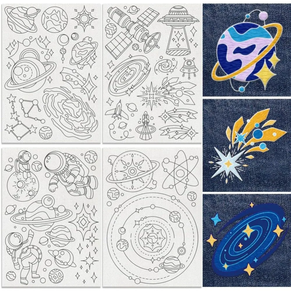 32Pcs Planet Galaxy Embroidery Pattern Stabilizers 8.3