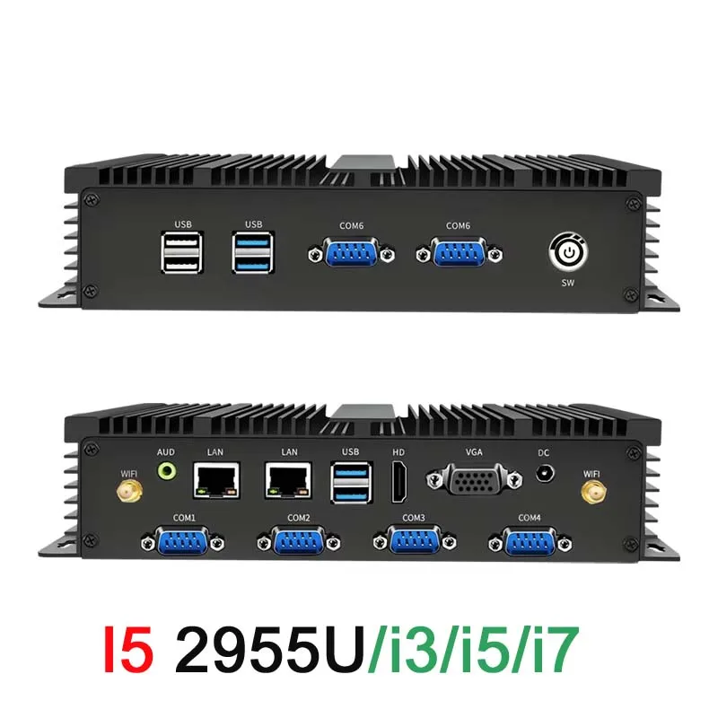 Fanless Industrial Mini PC Intel i7-5500U/i5-4200U/i3-5005U Dual LAN 2xCOM 6xCOM HDMI VGA WiFi Win11 Rugged Computer