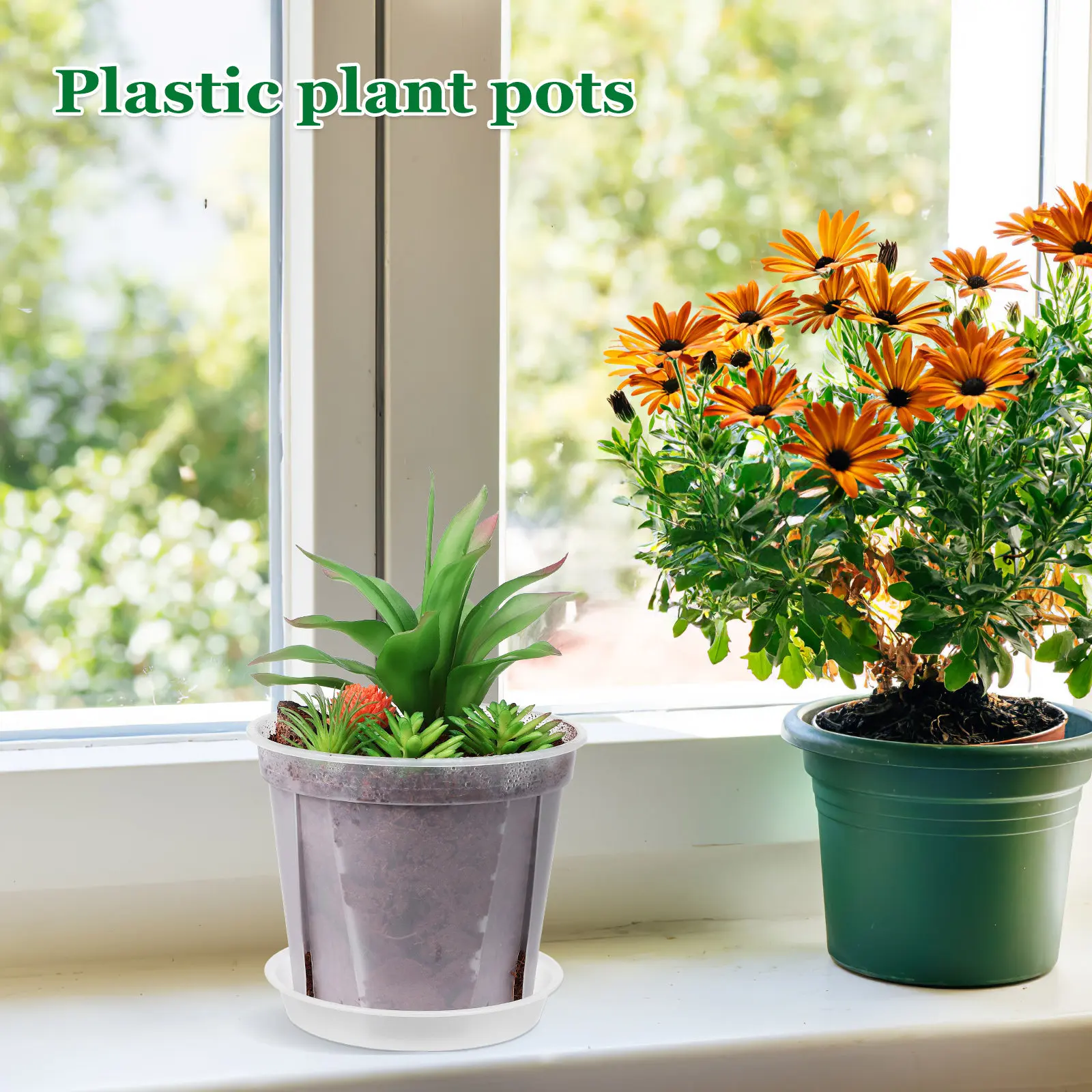 4Pcs Plastic Indoor Plant Pots For Flower Pots For Office Desk Balcony Garden Set Drainage Holes Plants Small Space