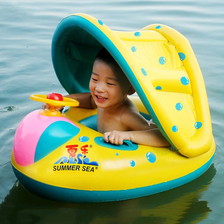 Matière première PVC pour la protection de l'environnement, protection solaire pour enfants, forme de cercle de natation, joli avec klaxon, pare-soleil au volant