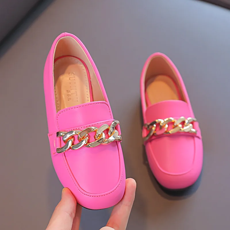 ULKNN Children's Metal Chain Flats Girls Slip On Shoe Kids Casual Loafers Spring Girl Leather Shoe British Baby Leather Shoe - Image 4