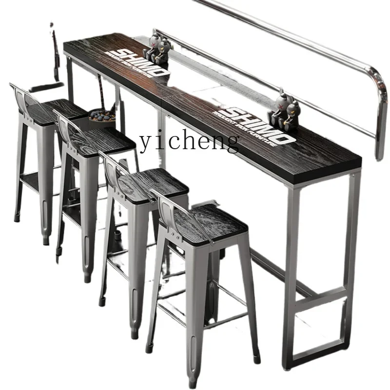 

RWJ Solid Wood and Chair Combination Milk Tea Shop Coffee Shop Bar Wine Table Long High Leg Table