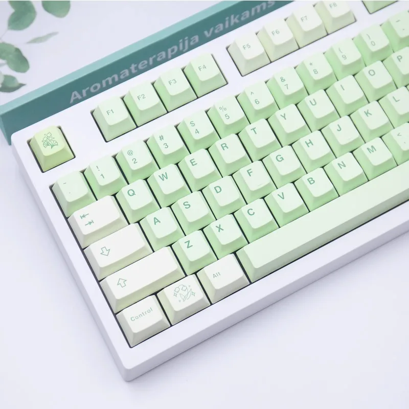 

MiFuny Ginkgo Theme Keycaps Set PBT Cherry Profile Keyboard Caps Green Key Caps for Mechanical Keyboard Accessories Girl Gift