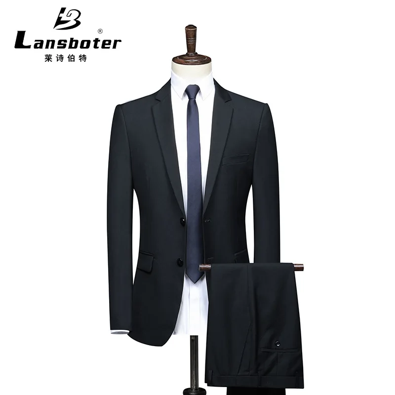 

Lansboter Black Men's Suit Set Solid Color Business Slim 2 Pieces Fit Formal Dress Professional Wedding Suit Coat With Pants