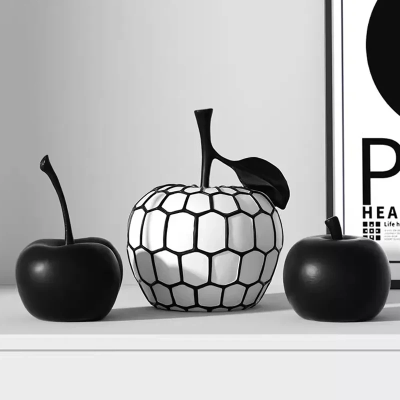 Black and White Stripe Apple Pineapple Statue Desk Decoration Ornaments Minimalism Fruits Resin Sculpture Room Aesthetics Decor
