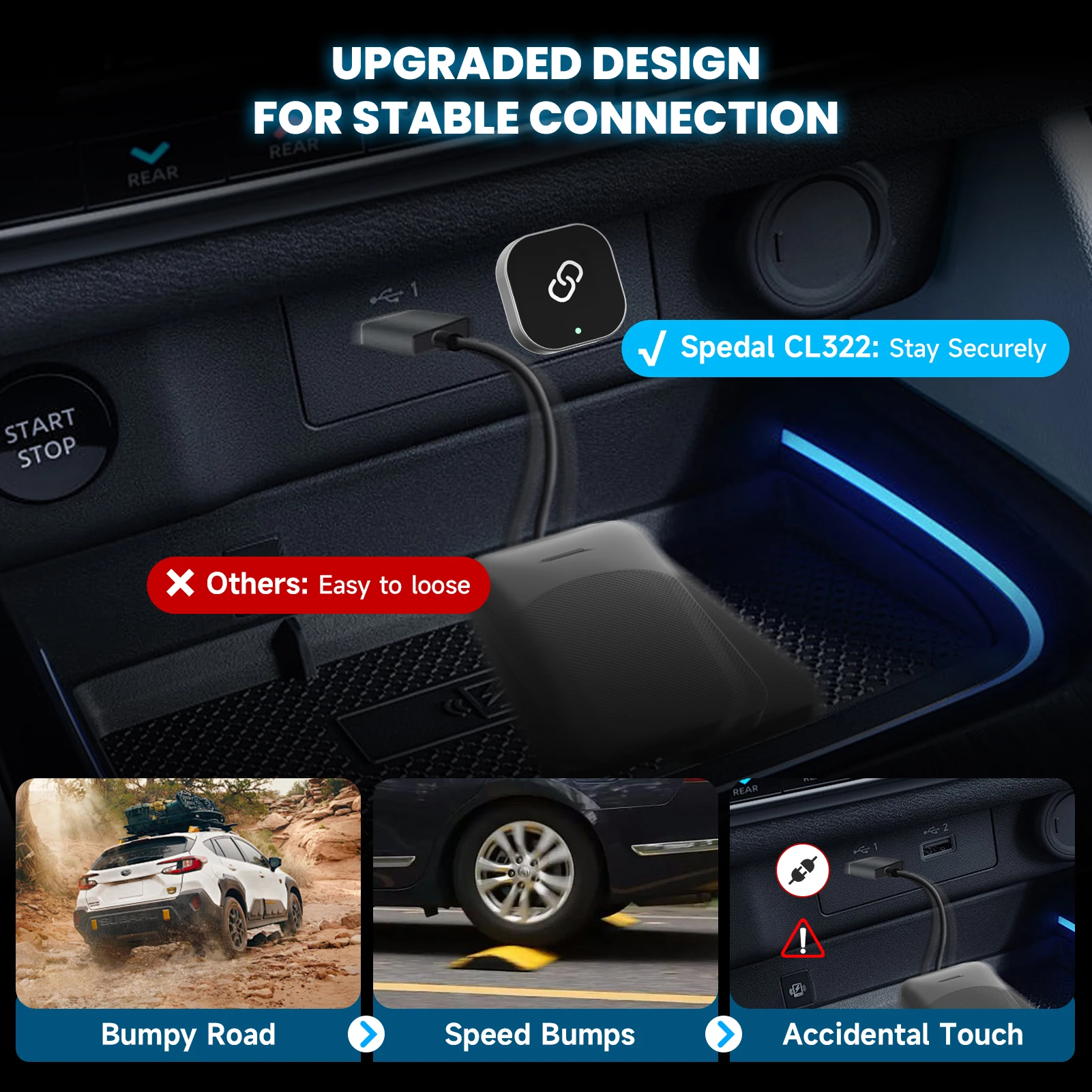 2 in 1 Wireless CarPlay Adapter Plug & Plug Auto Connect No Delay Converts Wired to Wireless Compatible for iPhone & Android