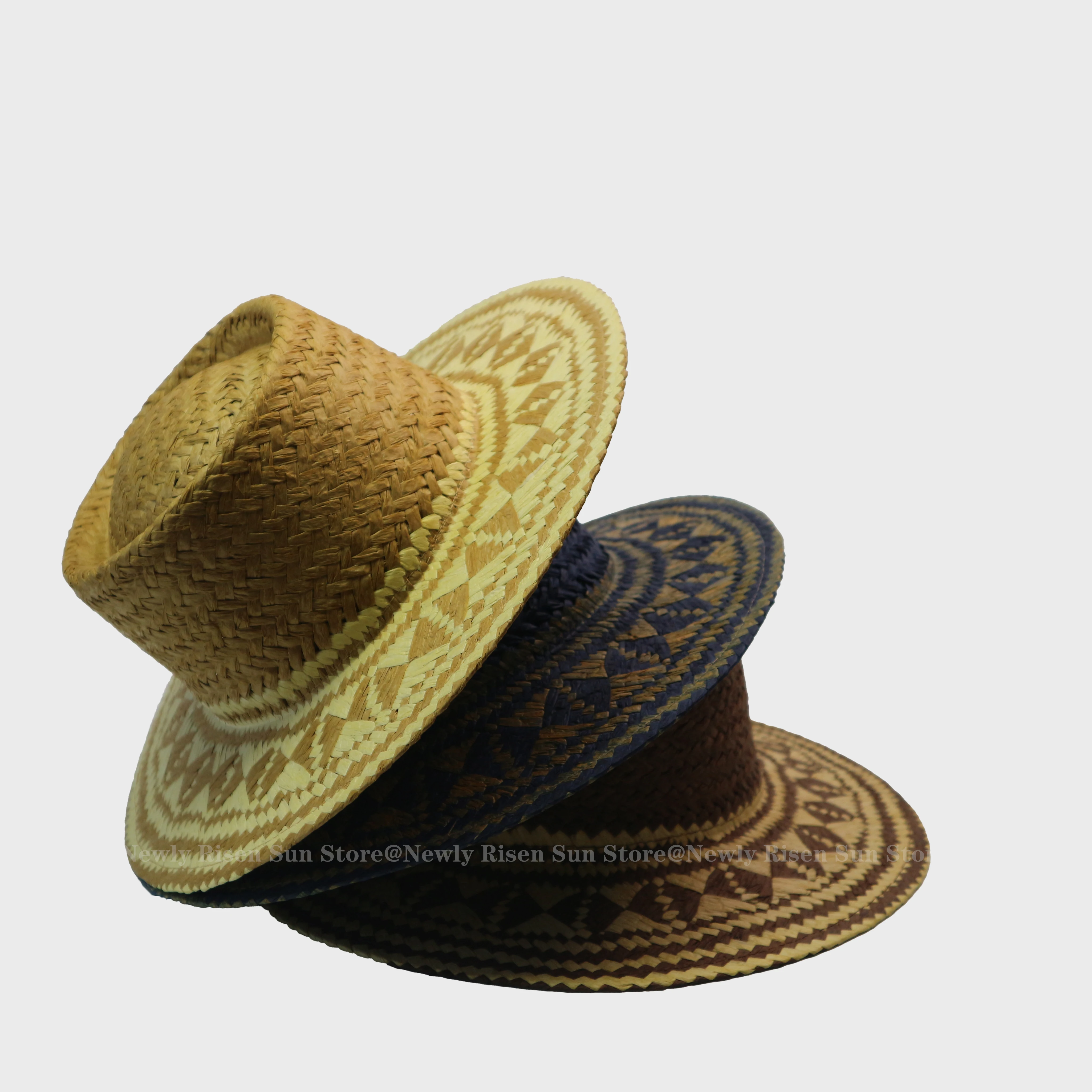 

New Spring & Summer Handmade Color-Block Flat Top Wide Brim Hat, Fashionable Straw Sun Hat for Beach, Vacation & Daily Outings