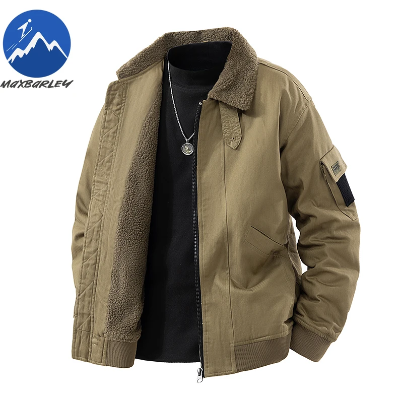 Luxury Winter Jacket Fleece Lined Outdoor Work Windproof Warm Padded Jacket Fur Collar Lapel Comfort Cold Resistant Tooling Coat