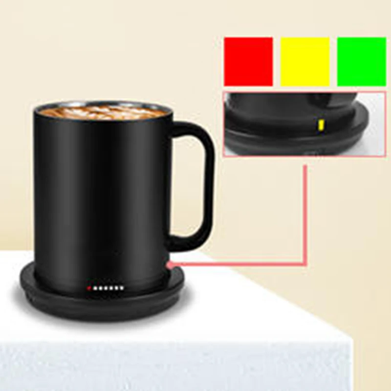 USB Charging Intelligent Automatic Heating Cup Coffee Cup Stainless Steel Black Kitchen Utensils Modern Vacuum SS 304 1 Pcs