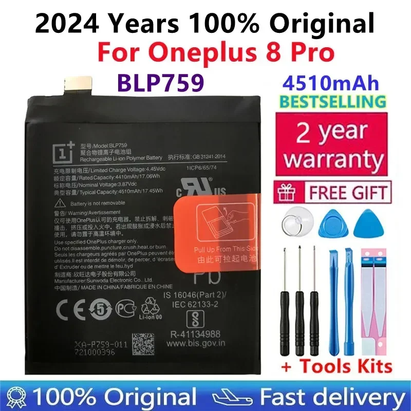 2024 Years BLP759 4510mAh Original Battery For Oneplus 8 Pro  8Pro Phone Battery High Capacity Batteries Bateria Fast Shipping