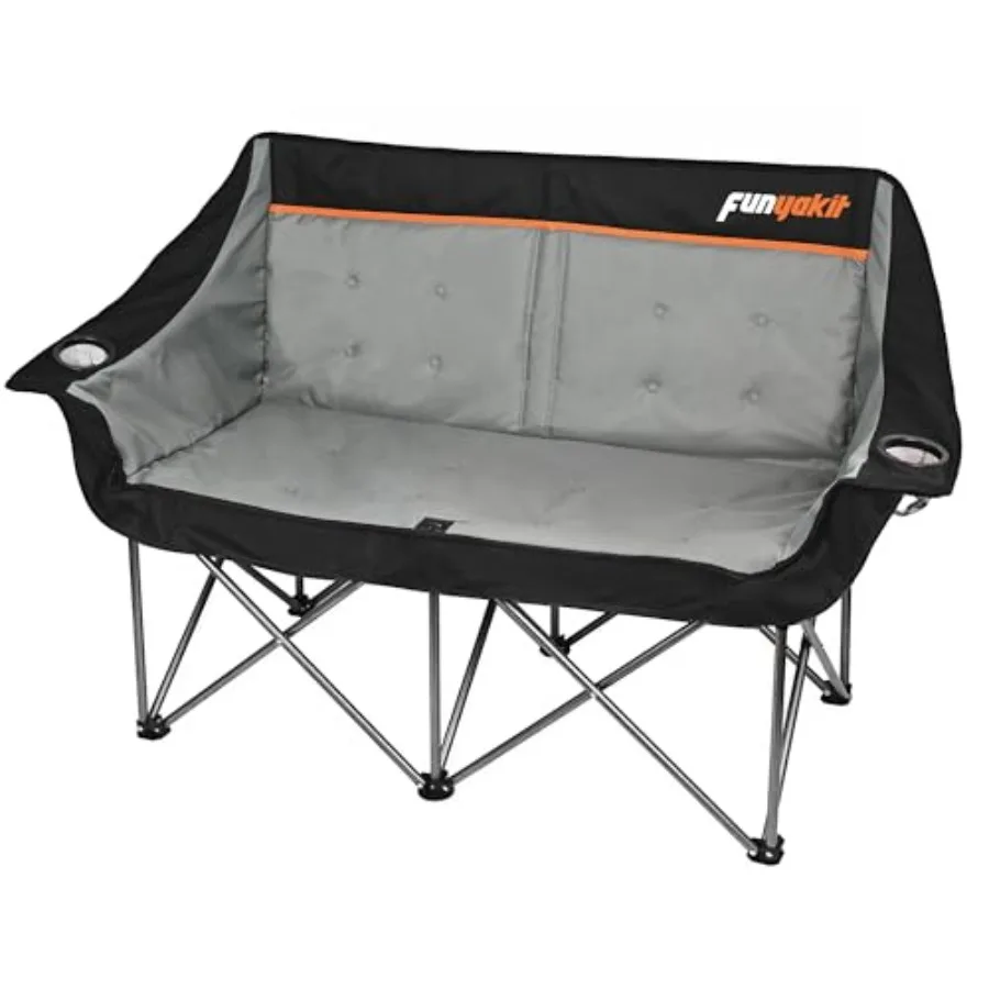 

Heavy Duty Double Camping Chair 600LBS Capacity Fully Padded Folding Camping Chairs Loveseat Big Oversize Outdoor Patio Lawn Ch