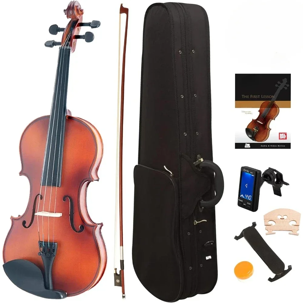 

Violin 4/4 Full Set for Beginners - Fiddle MV 300 Satin Antique Finish Travel Case with Backpack Straps Violin