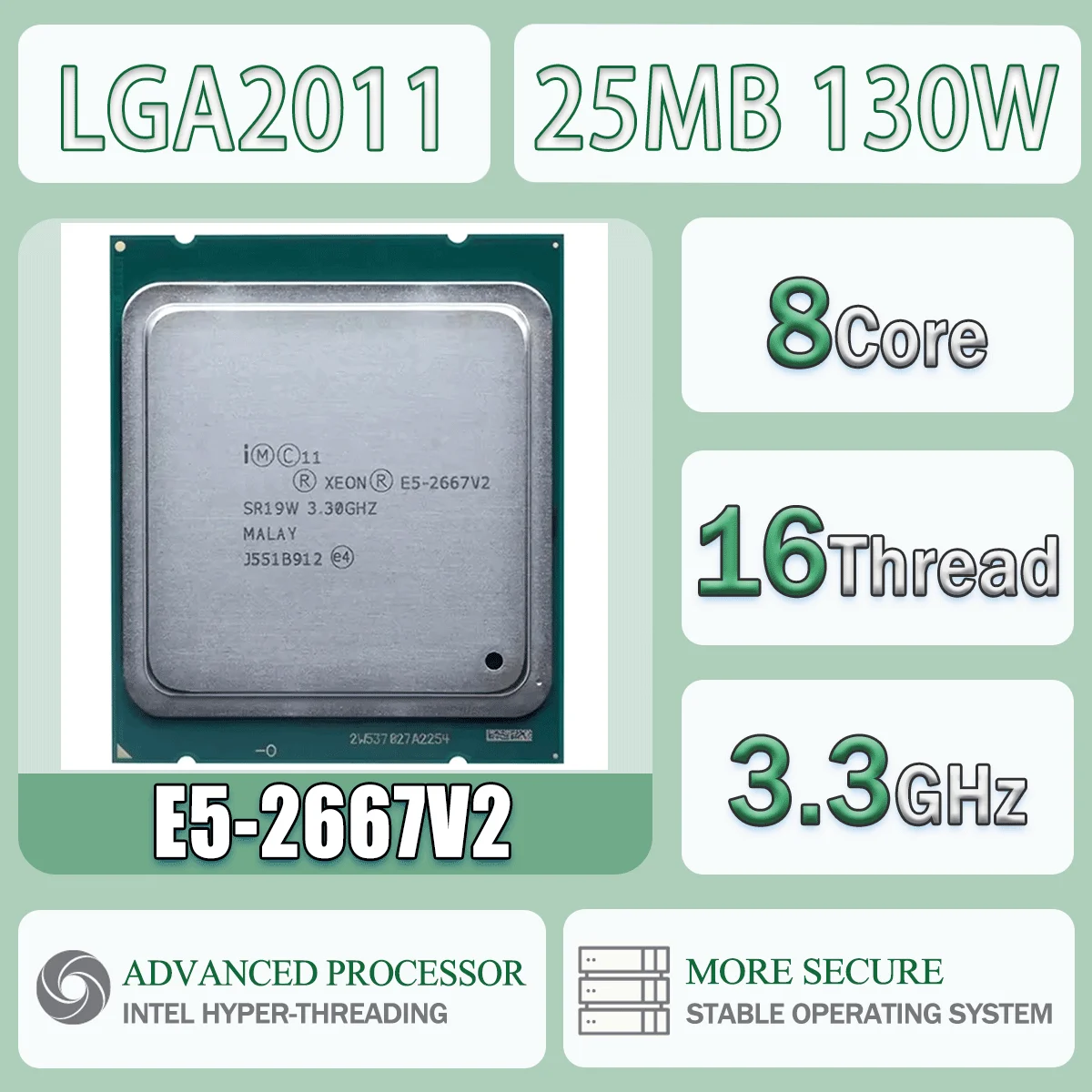 Intel Xeon E5-2667V2 3,3 GHz 8 core 16 thread 25 MB 130 W E5 2667V2 Processore CPU per computer Server E5 2667 V2 Pacchetto LGA 2011