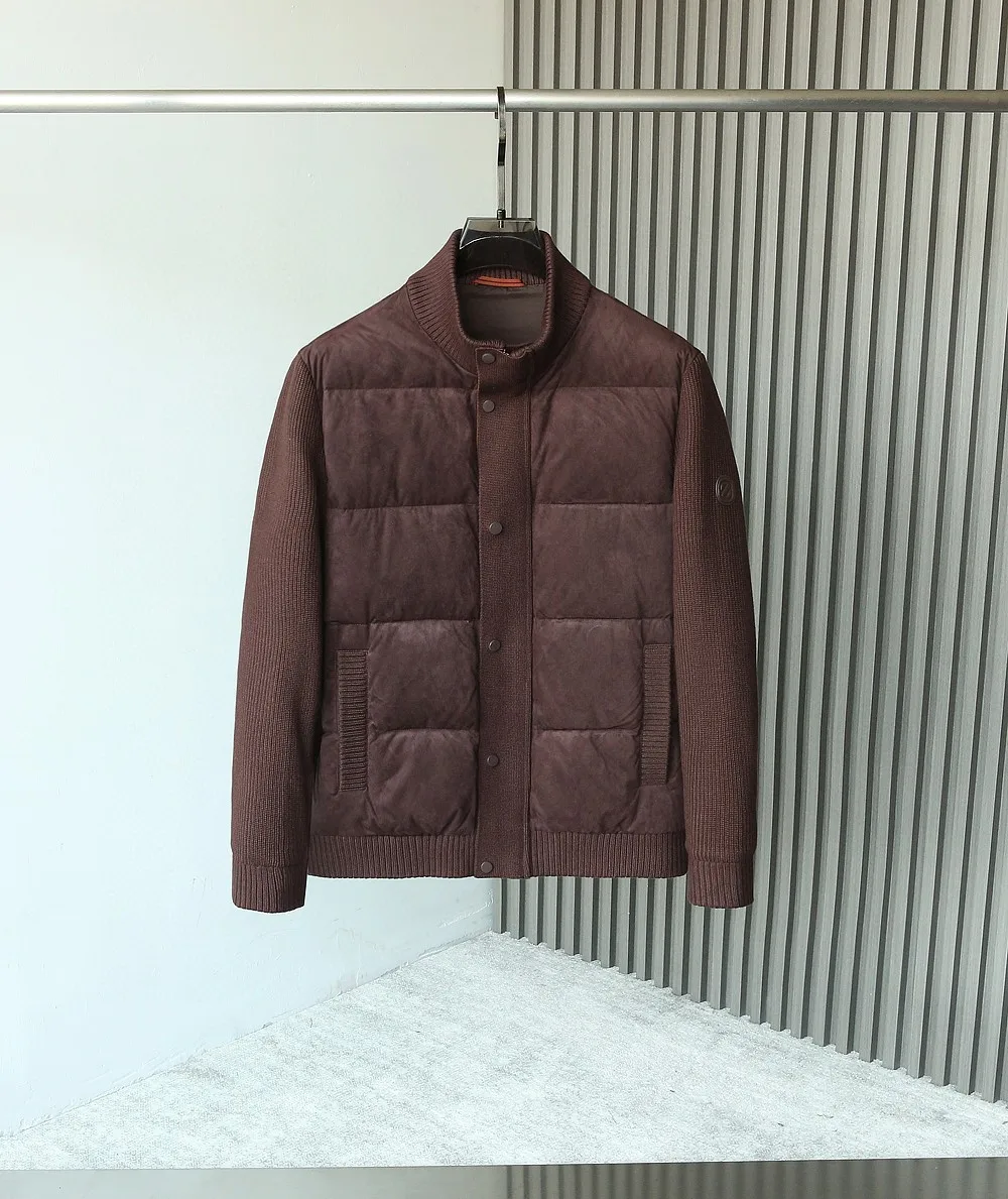 Piumino da uomo preppy italiano Jaet colletto alla coreana patchwork lavorato a maglia bianco Du piuma cardigan cappotto di lusso autunno inverno