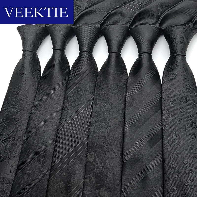 

VEEKTIE Brand Black 8cm Hand Neckties for Men Formal Business Interview Meeting Print Stripe Floral Paisley Woven Suits Working