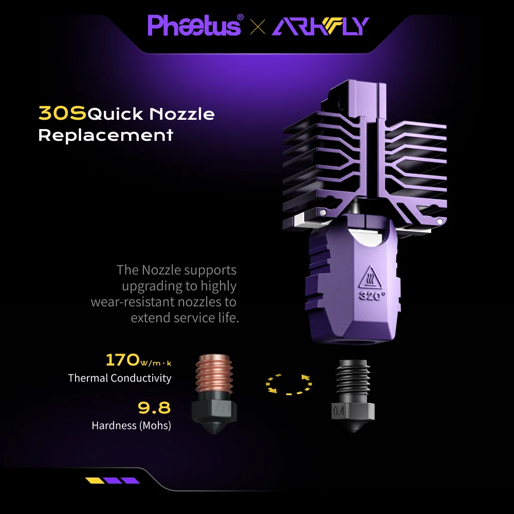 Phaetus × Arkfly Najnowszy Hotend Purple Conch M6 z Dyszą EndCoat, Odłączany, Kompatybilny z V6, Pasuje do Drukarek 3D Bambu Lab X1 P1 Series — zdjęcie produktu 3