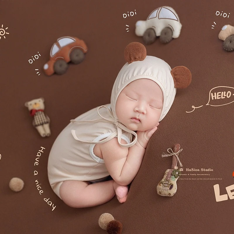 Newborn Photography Props Cute Bear Brown Theme Set for Photoshoot Clothing with Hat Cute Decors for Baby Studio Photo Shooting