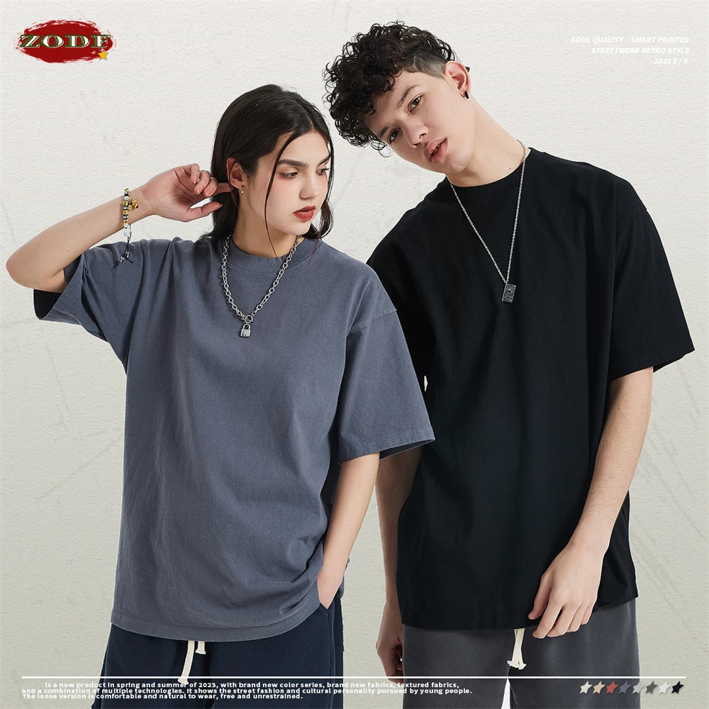 ZODF 2024 Spring Summer Washed Solid T Shirts For Men Loose Unisex 310gsm Cotton Heavy Weight T-Shirt Brand Tops HY0064