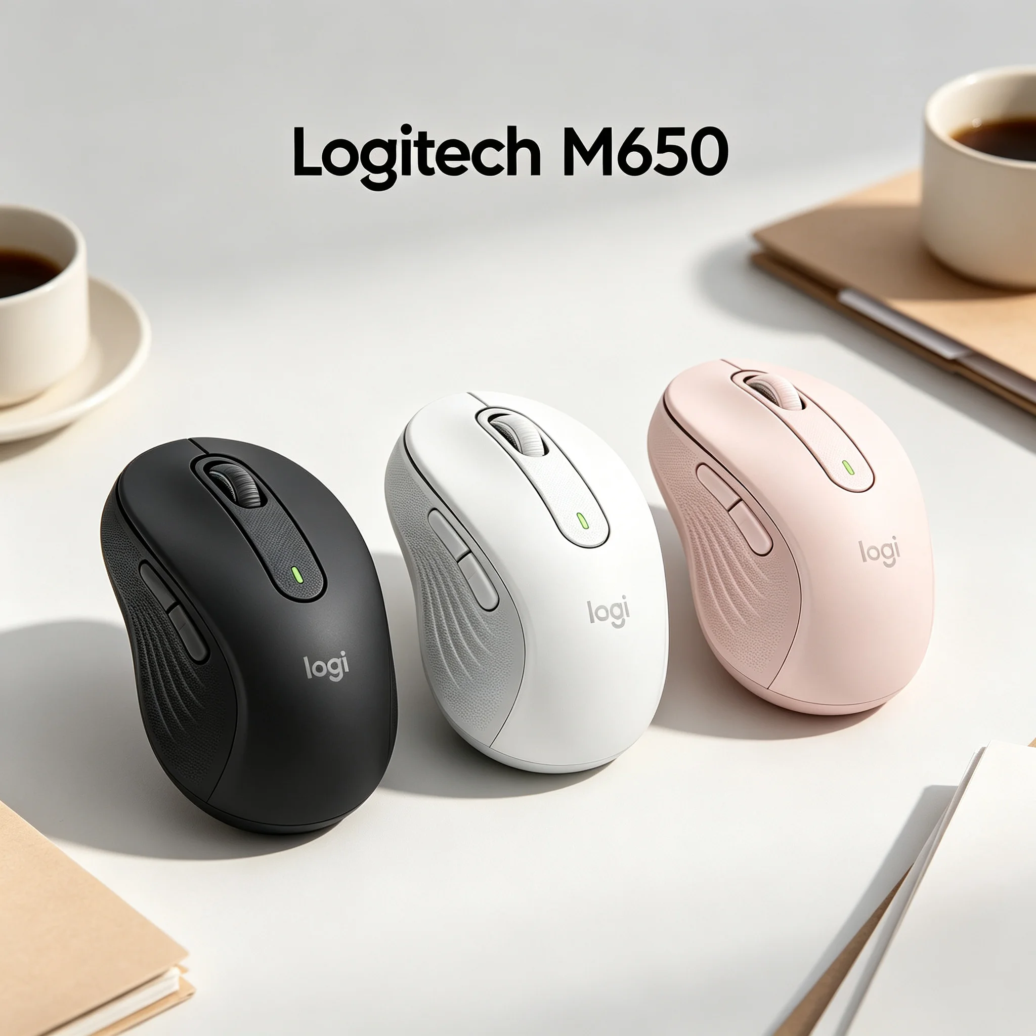 Logitech M650 Signature Ergonomic Wireless Mouse Up To 3 Devices Multi Pairing 5 Custom Side Buttons Adjustable 4000DPI Optical
