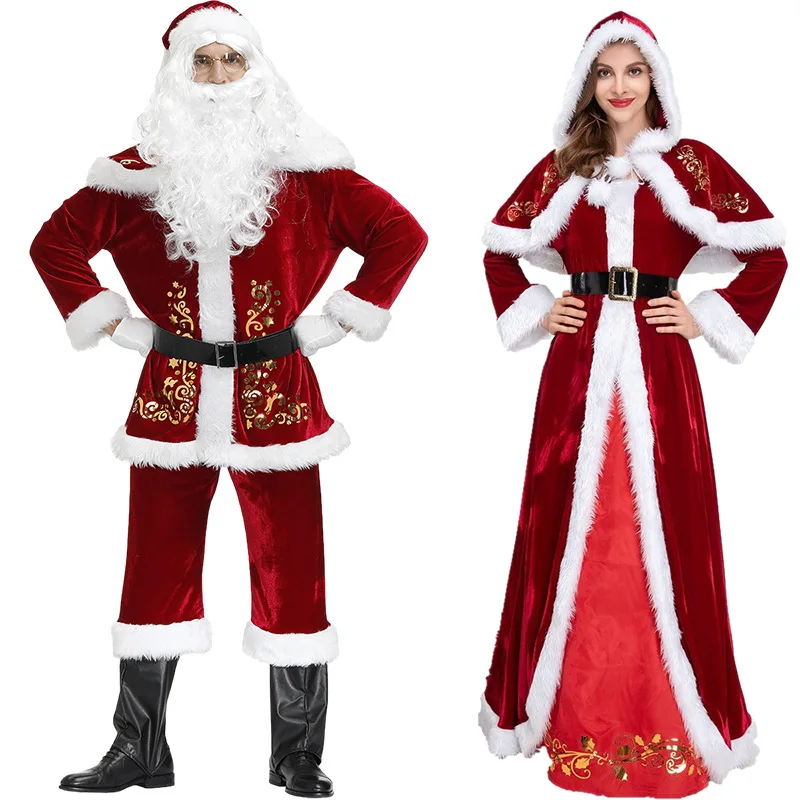 

Deluxe Velvet Xmas Santa Claus Cosplay Costumes Plus Size Christmas Fancy Party Dress Up Classic Xmas Mrs. Claus Roleplay Dress