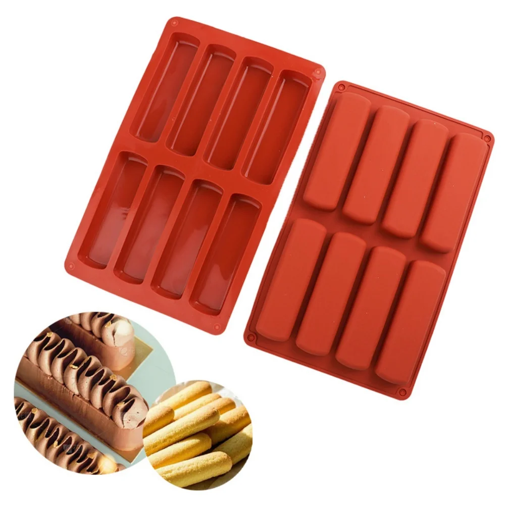 Silicone Tiramisu Finger Biscuit Mold 8 Hole Food Grade High Temperature Resistant Oven DIY Long Strip Finger Bread Baking Tools