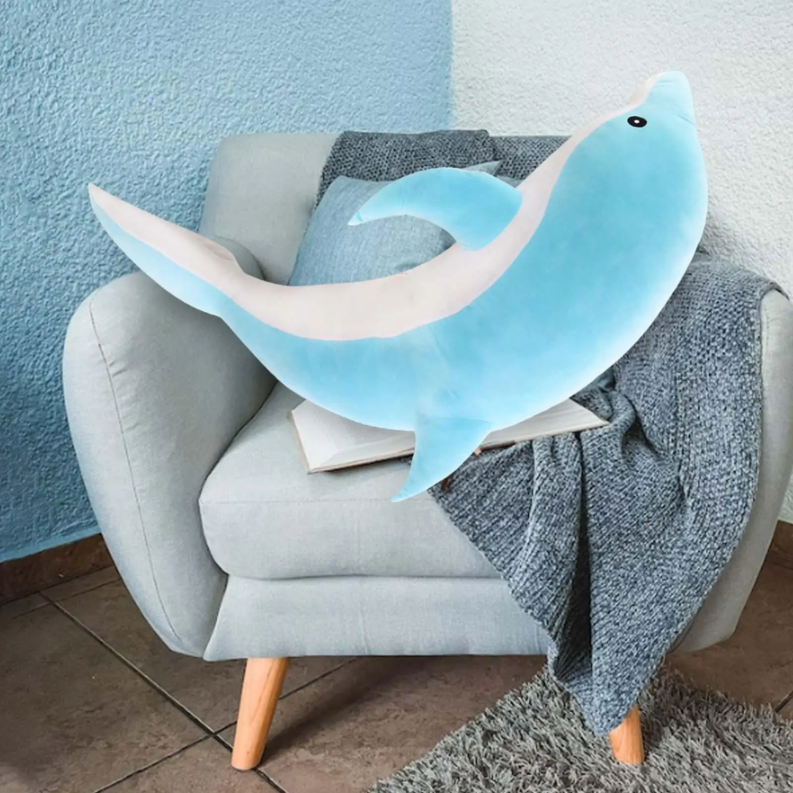 Dolphin Stuffed Animals Toy Sleeping Pillow for Home Decoration Gray 100cm