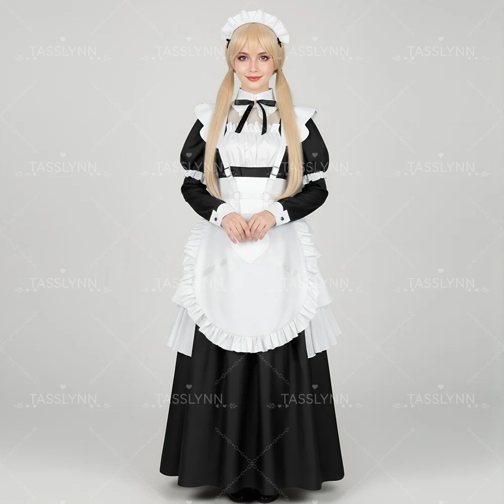 

Living in the Death Game Kaneko Maid Cosplay Costume Black White Long Sleeve Classic Maid Dress with Heart Apron