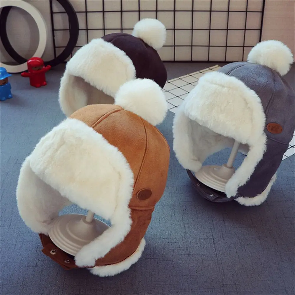 Winter Russian Plush Knitted Cap Kids Beanies Ushanka Hat Thicker For 6-24 Months