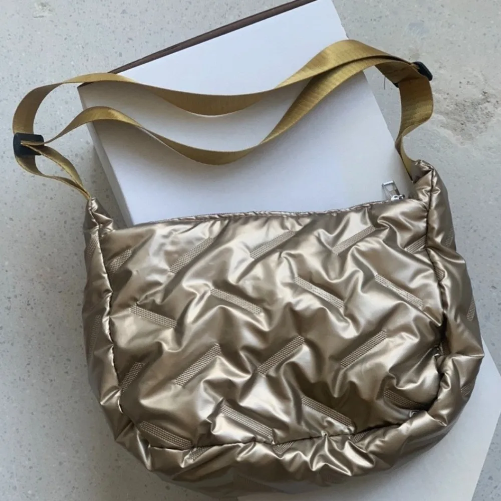 Cute Dumpling Bag Bright Space Cotton Tote Bag Large Capacity Korean Style Crossbody Bag Silver Down Nylon Handbag Girls