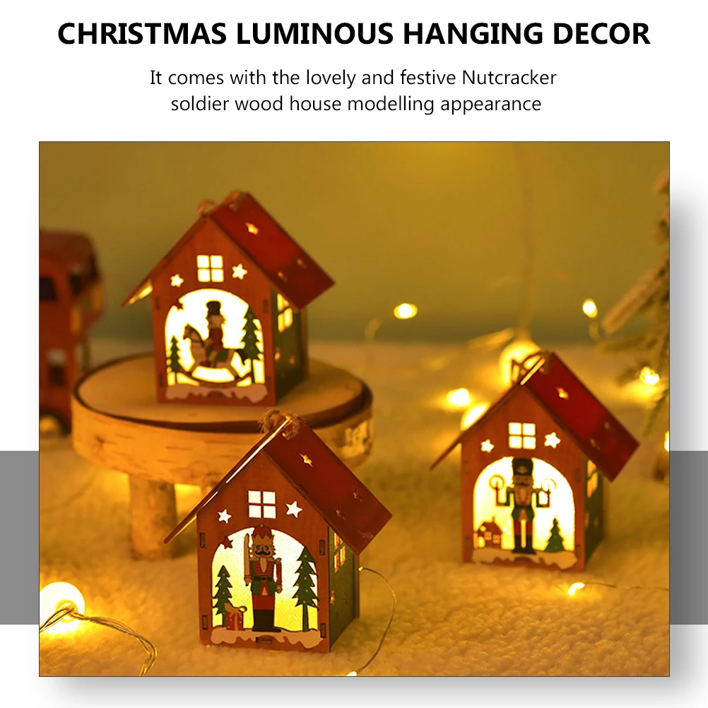 

3 PCS Nutcrackers Wooden Walnut Soldier Pendant Christmas Ornament House Figures