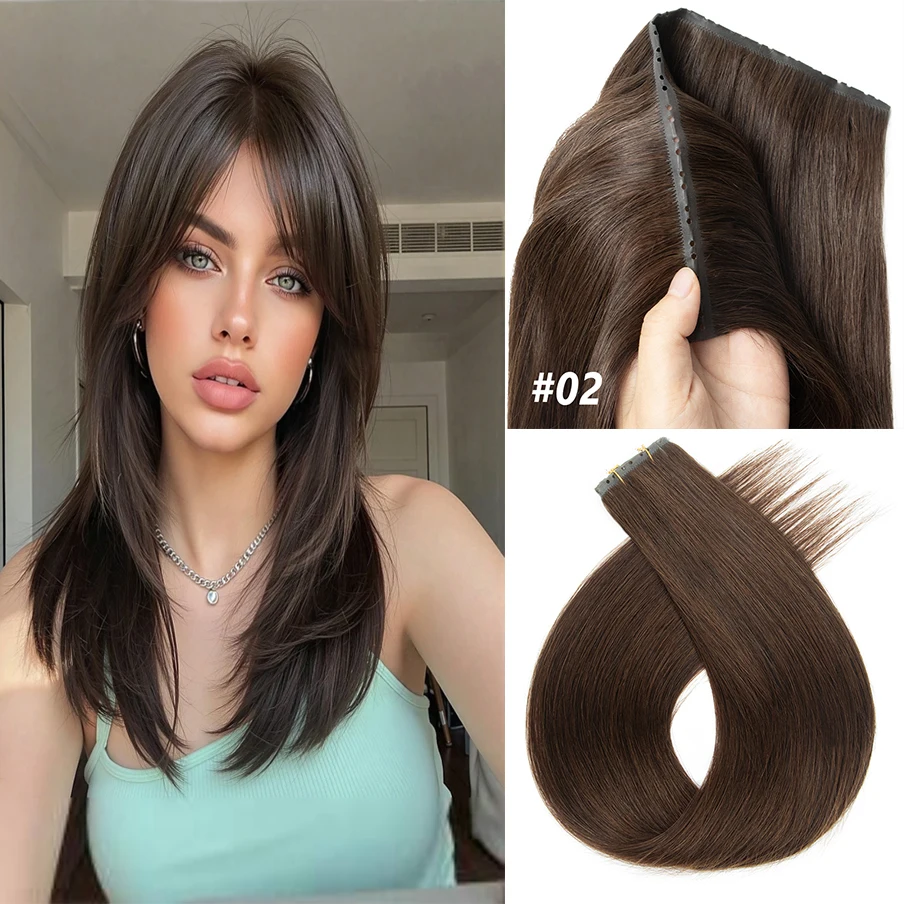

Skin Weft Human Hair Extensions Natural Brown Invisible Injection with Twin Tab & XO Hole for Easy Blending & Undetectable Wear
