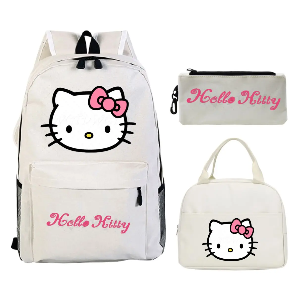 

Cartoon Hello Kitty 3pcs Set Backpack Multi-function Cute Hello Kitty Schoolbags Children Teen Pencil Bag Insulated Lunch Bags