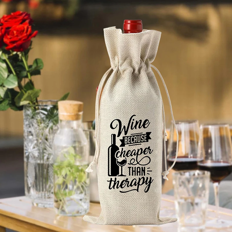 Wine Bags With Drawstring Red Wine Bottle Covers Gift Champagne Pouch Burlap Packaging Bag Wedding Party Decoration Wine Bags