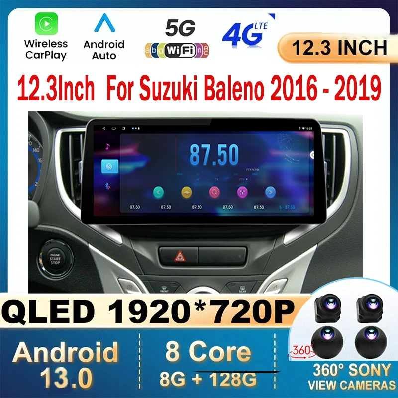 

12,3 дюймовый Android 13 для Suzuki Baleno 2016 - 2019 мультимедийный видеоплеер Автомагнитола Стерео GPS навигация беспроводной Carplay DSP