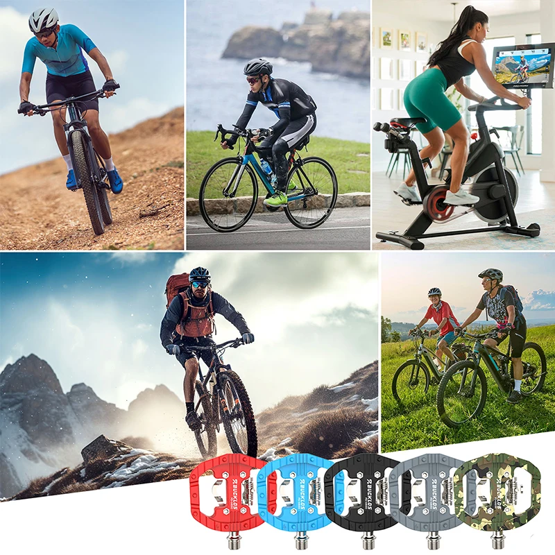 BUCKLOS Mountain Bike Pedals Dual Function Sealed Bearing Flat & Lock Pedal Nylon Fiber 9/16