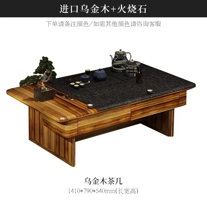 Solid Wood Leather Sofa with First Layer Leather and Kung Fu Tea Table for Living Room Furniture