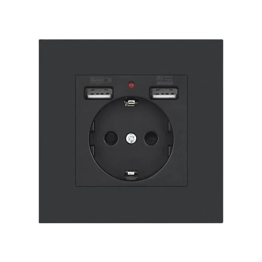 EU Standard Electrical Socket with USB Charging 5V 2A, Flame Retardant PC Panel 86*86mm Usb Wall Socket
