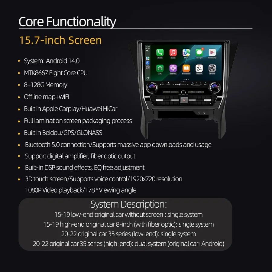15.7 Inch Android 14 Smart Screen Carplay GPS For Toyota Alphard Vellfire 30 Series A30 2015-2022 Upgraded Alphard 40 Series A40