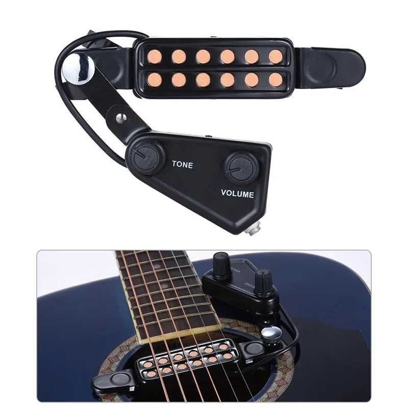 12-hole Acoustic Guitar Sound Hole Pickup Magnetic Transducer with Tone Volume Controller Audio Cable Guitar Parts P-011