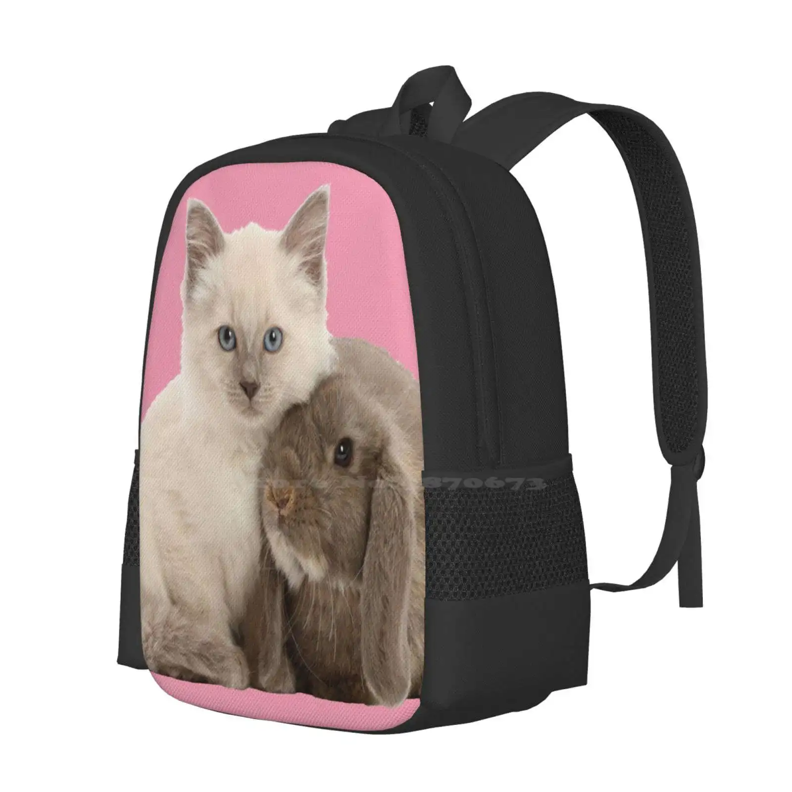 Kitten And Bunny Rabbit Best Friends Backpack For Student School Laptop Travel Bag Pets Cat Lover Baby Animals Bunny Rabbit