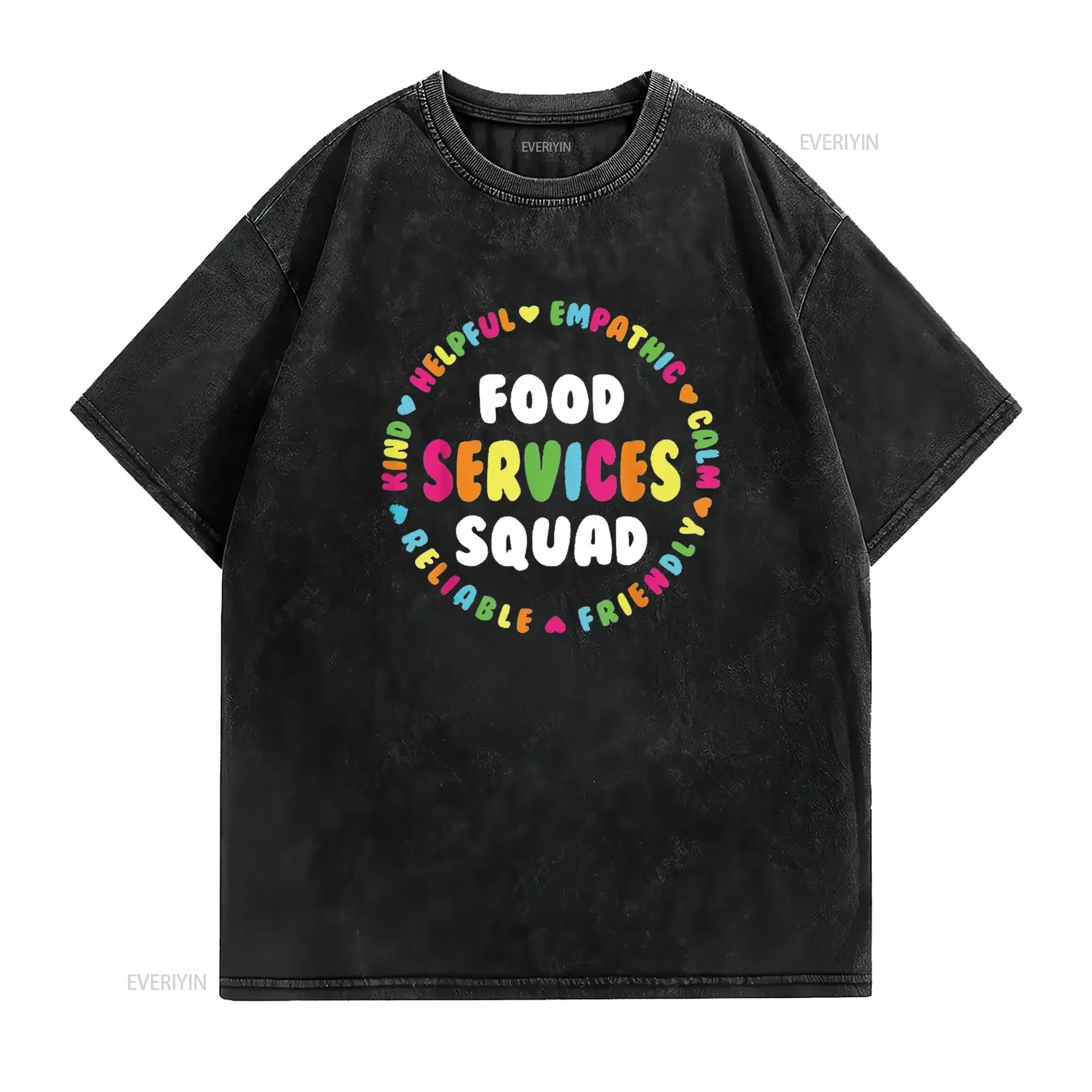Mens Food Services Squad Cafeteria Crew Helper School Admin Team T Shirt Black X Large vintage Washed Unisex streetwear Casual