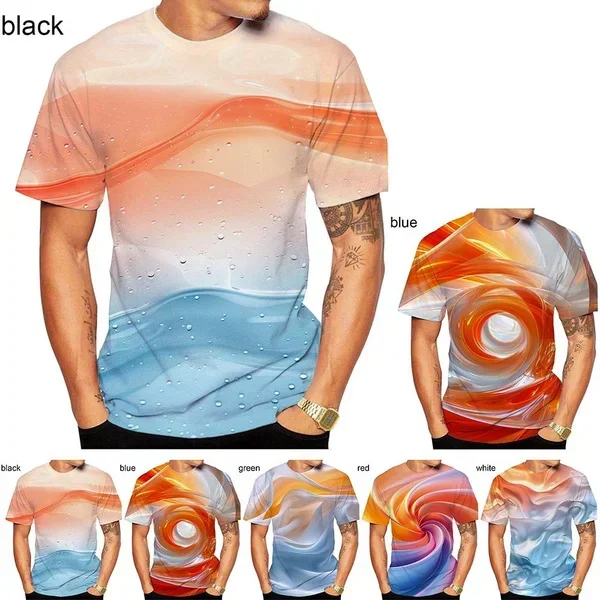 

Fashion Top Fashion 3D Printing Curved Design Pattern T-shirt New Men's and Women's Round Neck Street Style Unisex