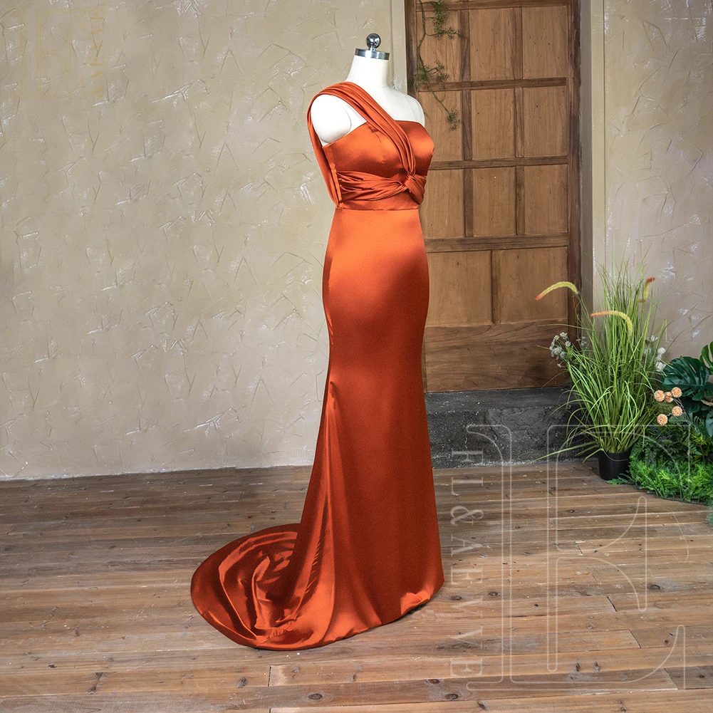 Robe de Demoiselle d'Honneur en Satin Orange Brûlé, Élégante, pour Invités de Mariage, ix