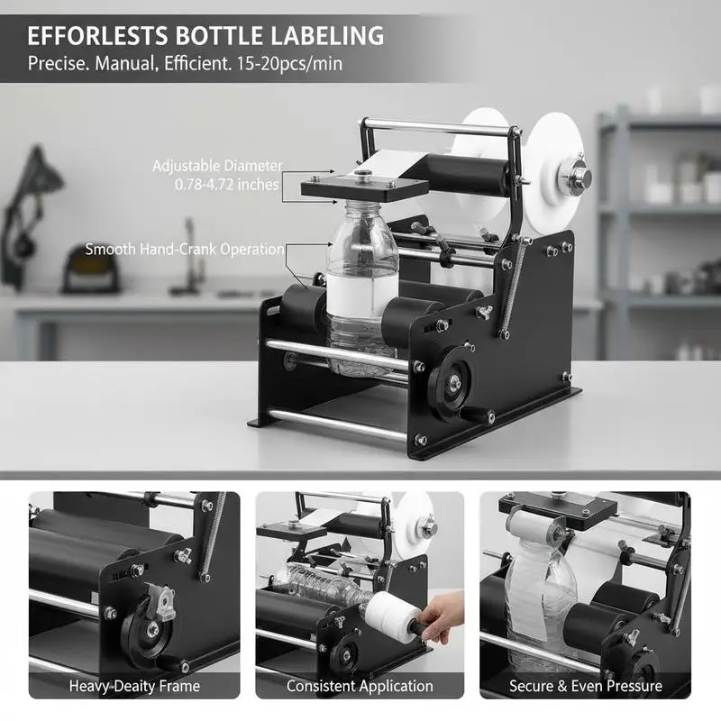 Hand Labeling Applicator 15-20pcs/min For Beverage Production Medicine Packaging Cosmetic Industry, Adjustable Bottle Labeler Diameter 0.78-4.72 inches Manual Operation Pressing Bar Included view 8