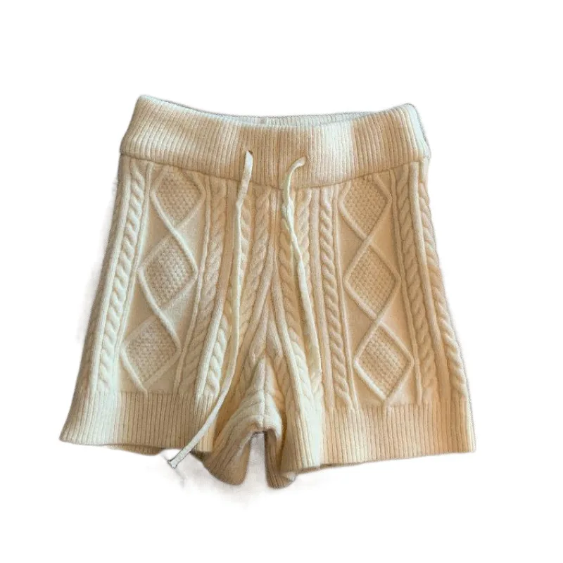 

Шорты в стиле ретро, вязаные косами, с высокой талией, на шнурке, на флисовой подкладке, универсальные повседневные шорты для путешествий
