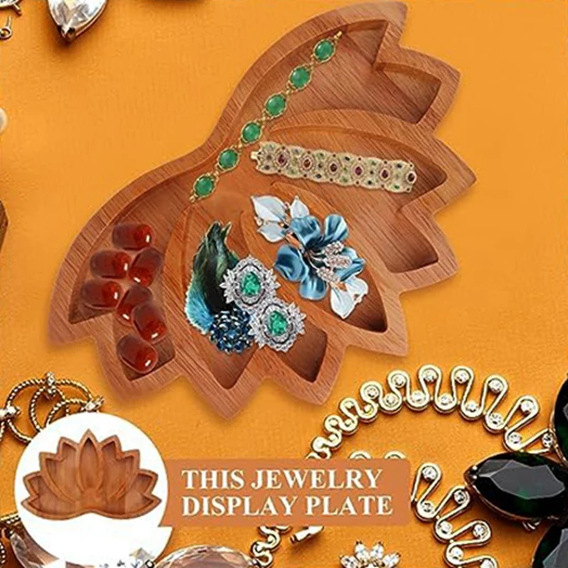 2Pcs Wooden Lotus Shape Crystal Display Tray Set Kit Retro Jewelry Essential Oil Crystal Storage Tray Set